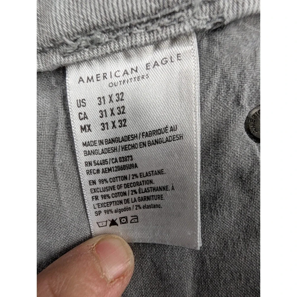 American Eagle Airflex+ Slim Distressed Gray Jeans 31x32‎ Heavy Ripped Stretch